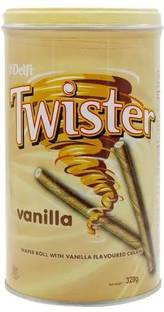 Delfi Twister Wafer Roll With Smooth Delicious Vanilla Flavoured Cream Plain Biscuit