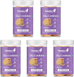 Feedsco Millet Ajwain Cookies Tasty & Healthy Snack- Natural Sweetness (Each Pack 75g) Cookies Biscuit