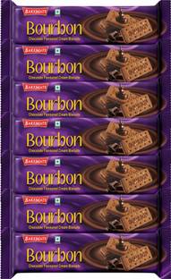 BAKEMATE Bourbon Chocolate Flavored Cream Filled Biscuits (135G X 7 Pc) Cream Sandwich Biscuit