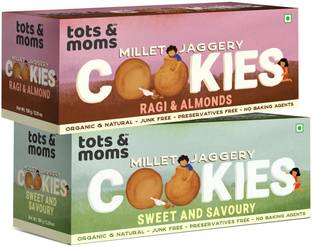 TOTS AND MOMS Healthy & Nutritional Millet & Jaggery Cookies pack of 2 | Ragi & Almonds | Sweet & Savory|150 gm each Cream Filled Biscuit