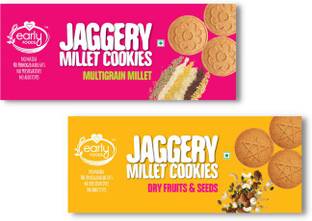 Early Foods Assorted Pack of 2 - Dry Fruit & Multigrain Millet Jaggery Cookies X 2,150g each Cookies Biscuit