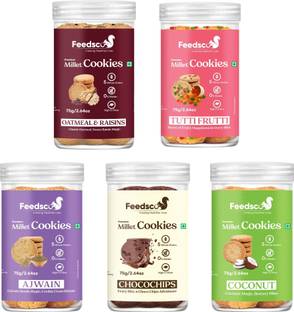 Feedsco Millet Cookies 75gm Pack of 5 - Tasty & Healthy Snack - Healthy Cookies Cookies Biscuit