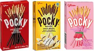 Pocky Chocolate Sticks Variety Pack, Strawbrry, Banana, Chocolate Cream Cracker Biscuit
