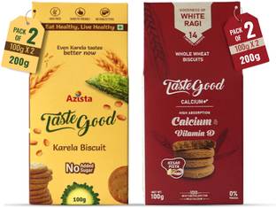 Taste Good 2 Pack of Karela Biscuits and 2 Pack of Calcium Biscuits (100g X Pack of 4) Digestive Biscuit