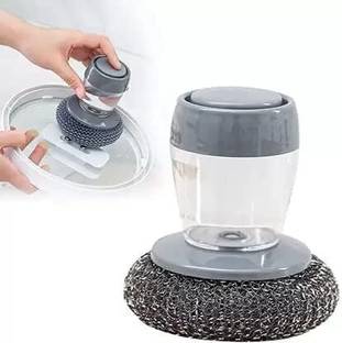 BBBIKINI Cleaning Brush with Liquid Soap Dispenser Palm Brush with Storage Stand, Plastic Wet and Dry Brush