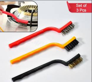 GEMEC GEMEC 3PCs Mini wire brush set Plastic, Brass,Nylon,and SS Flat Pastry Brush