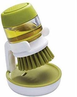 nunki trend Cleaning Brush with Liquid Soap Dispenser Palm Brush with Storage Stand, for Kitchen Bathroom Tiles Dish washing, Self Dispensing Home Cleaning Set Sink Sponge Holder (multicolor) plastic Round Pastry Brush