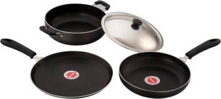 Sowbaghya Gift Set(Dosa Tawa, Kadai With Lid & Fry Pan) 2.5mm Induction Bottom Non-Stick Coated Cookware Set
