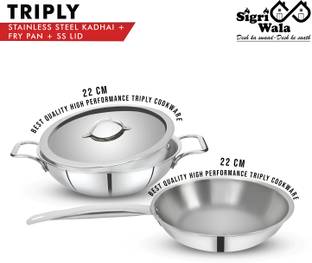 Sigri-wala Cook Healthy Triply 3 PCS Combo Set Kadai 22cm,Fry Pan 22cm,LID 22cm Induction Bottom Cookware Set