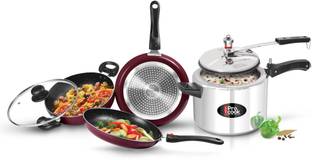 MILTON Pro Cook Kitchen Jewel Set of 3 & Aluminium Induction Pressure Cooker (5L) Induction Bottom Non-Stick Coated Cookware Set