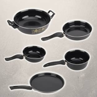 MY STORE Kadhai, Tawa, Sauce Pan, Fry Pan, Tadka Pan - Cookware Set of 5 Pc Induction Bottom Non-Stick Coated Cookware Set