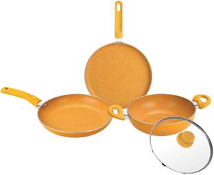 BERGNER Tasty Non-Stick 4 Pcs Cookware Set with Soft Touch Handle, Less Oil Use Induction Bottom Non-Stick Coated Cookware Set