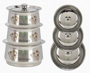 Shriyagic Stainless Steel Handi 3pcs with Lid premium design Non-Stick Coated Cookware Set