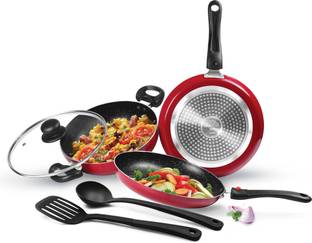 MILTON Pro Cook Kitchen Jewel Plus Granito, Maroon Induction Bottom Non-Stick Coated Cookware Set