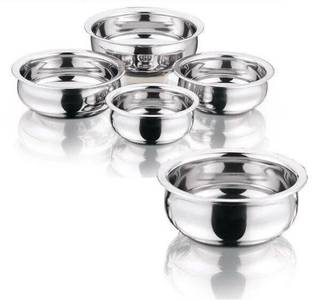 PAL stainless steel handi/urli/tope Handi 2.1 L, 1.6 L, 1.1 L, 0.8 L, 0.5 L (Stainless Steel, Bottom) Cookware Set