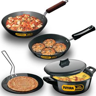 Hawkins Futura 4 Pieces Cookware Set 1- Tava, Frying Pan, Kadhai, CNS Bowl Combo (ASET1) Non-Stick Coated Cookware Set