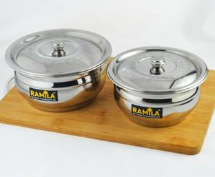 RAMILA cookware Set, Handi Set With Lid ( 2 Pcs Handi & 2 Pcs Laser Design Lid ) Induction Bottom Cookware Set