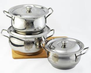 RAMILA Pack of 6 Stainless Steel Dinner Set | Steel Set - Laser Design ( Premium Quality ) Dinner Set