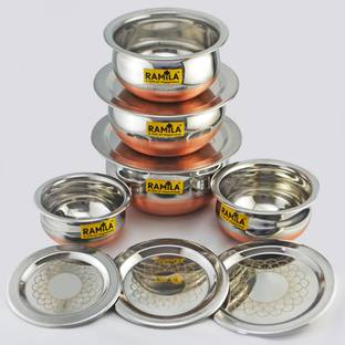 RAMILA Stainless Steel Handi with lid Copper Bottom Finish Induction Bottom Cookware Set