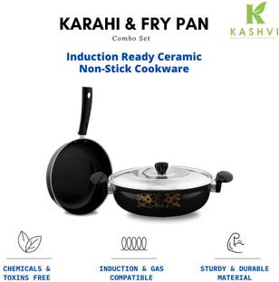 Kashvi Best Non-Stick Induction Base Kadhai with lid+ Fry Pan Combo Induction Bottom Non-Stick Coated Cookware Set