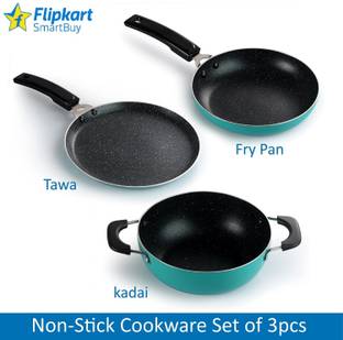 Flipkart SmartBuy Spetter Finish 3 Piece Non-Stick Combo Set of Dosa Tawa, Fry Pan & Kadhai Non-Stick Coated Cookware Set