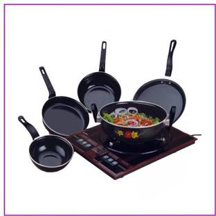Kashvi Aluminium Cookware Set of 5Pcs (Kadai, Tawa, Fry Pan, Sauce Pan, Tadka) Induction Bottom Cookware Set