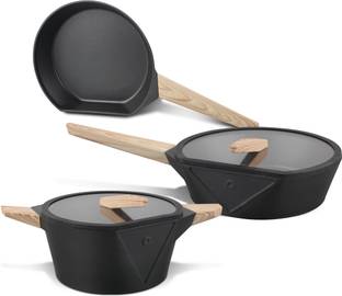 BLACKSMITH 3 in 1 Nonstick Fry Pan ,Saute and Sauce Pan with Glass Lid Induction Bottom Non-Stick Coated Cookware Set