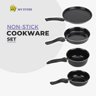 MY STORE Nonstick Tawa, Fry Pan, Sauce Pan & Tadka Pan - Cookware Set of 4 Pc | Induction Bottom Non-Stick Coated Cookware Set