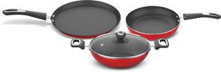 Preethi Dura Collection Non Stick Set, 28cm Tawa, 26cm Frying Pan, 26cm Kadai,With Lid Induction Bottom Non-Stick Coated Cookware Set