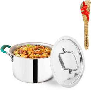 The Indus Valley Triply Stainless Steel Biryani Pot with Free Wooden Spatula | 21.6cm, 2.9Ltr Induction Bottom Cookware Set