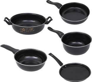 MY STORE Karahi/tarka/tawa/saucepan/frypan Induction Bottom Non-Stick Coated Cookware Set