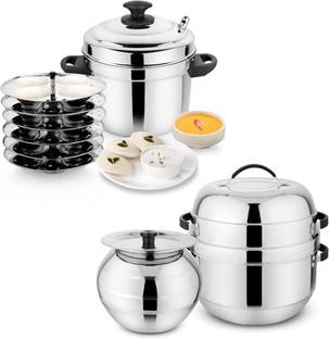 PRABHA Idli Maker 6 Plate Set and 1.5 Kg Rice Cooker, Heat Idli & Rice Instantly Induction Bottom Cookware Set