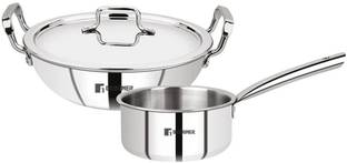 BERGNER Tripro Triply Stainless Steel | Less Oil Cooking | Kadai with Teapan Set | Induction Bottom Cookware Set