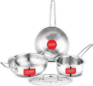 Classic Essentials Triply Kadhai with Lid 22cm, Saucepan 16cm, Frypan 22cm Combo Induction Bottom Cookware Set