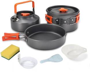 IndusBay Camping Cookware Set Outdoor NonStick Cooking Pot Pan Kettle Picnic Hiking Non-Stick Coated Cookware Set