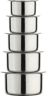 LIMETRO STEEL Set of 5 High Quality 22Gauge Induction & Gas Stove Compatible Tope Set with lid Induction Bottom Cookware Set