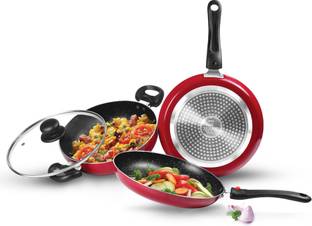 MILTON Pro Cook Kitchen Jewel Plus Granito, Maroon Induction Bottom Non-Stick Coated Cookware Set