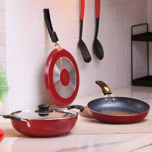 Flipkart SmartBuy 5 pc Non-Stick Combo Set of Appam,Dosa Tawa & Kadhai With Steel Lid and 2 Spoon Non-Stick Coated Cookware Set
