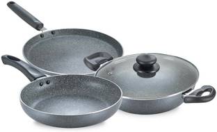 Prestige Omega Grey Granite Festival Pack BYK Set(Kadai With Lid, Omni Tawa, Fry Pan) Induction Bottom Non-Stick Coated Cookware Set