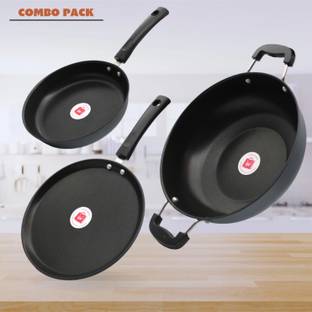 LAZYwindow Premium Quality Nonstick Fry Pan/Tawa And Kadhai Combo Induction Bottom Non-Stick Coated Cookware Set