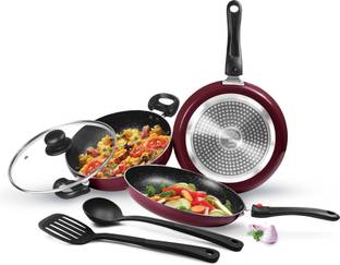 MILTON Pro Cook Kitchen Jewel Plus Granito, Peach Induction Bottom Non-Stick Coated Cookware Set