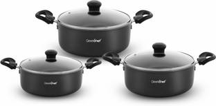 Greenchef Regal Biryani Pot Combo(22CM+24CM+26CM) Induction Bottom Non-Stick Coated Cookware Set