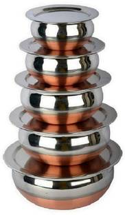 RBGIIT Steel Cooking Handi Biryani Punjabi Kitchen Cooking and Serving Bowl with Lid K0 Cookware Set