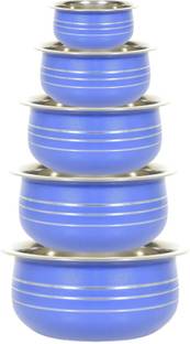 Nirvika Blue Powder Coating Stainless Steel handi, Cooking Serving Dinner Bowl Patila Cookware Set