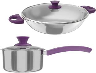 Lifelong LLTPC1 Combo Kadhai (20 CM), Saucepan with Lid (16 cm) Induction Bottom Cookware Set