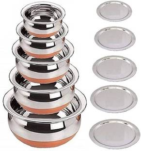 KEVRIZ Copper Bottom Handi with LID Kitchen Serving & Cookware Bowl Handi Set Handi Induction Bottom Non-Stick Coated Cookware Set