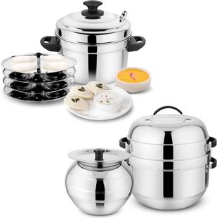 PRABHA Idli Maker 4 Plate Set and 1.5 Kg Rice Cooker, Heat Idli & Rice Instantly Induction Bottom Cookware Set