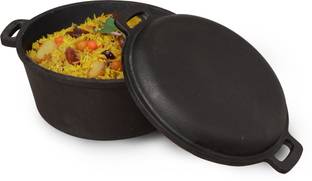 The Indus Valley Pre-Seasoned Cast Iron Dutch Oven with Lid | 5L, 27cm/10.6 Inch Induction Bottom Cookware Set