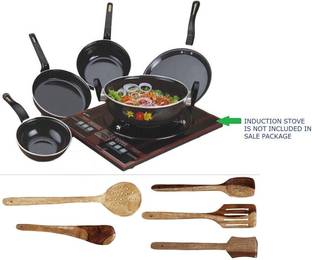 HouseOfCommon Set of 10 Pcs | Induction Bottom Non-Stick Coated Cookware Set