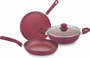 BERGNER Sherry Non-Stick 4 Pcs Cookware Set | Bakelite Touch Handle | Induction Bottom Non-Stick Coated Cookware Set